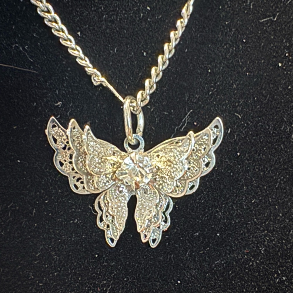 Filigree Butterfly 3 strand NECKLACE VINTAGE